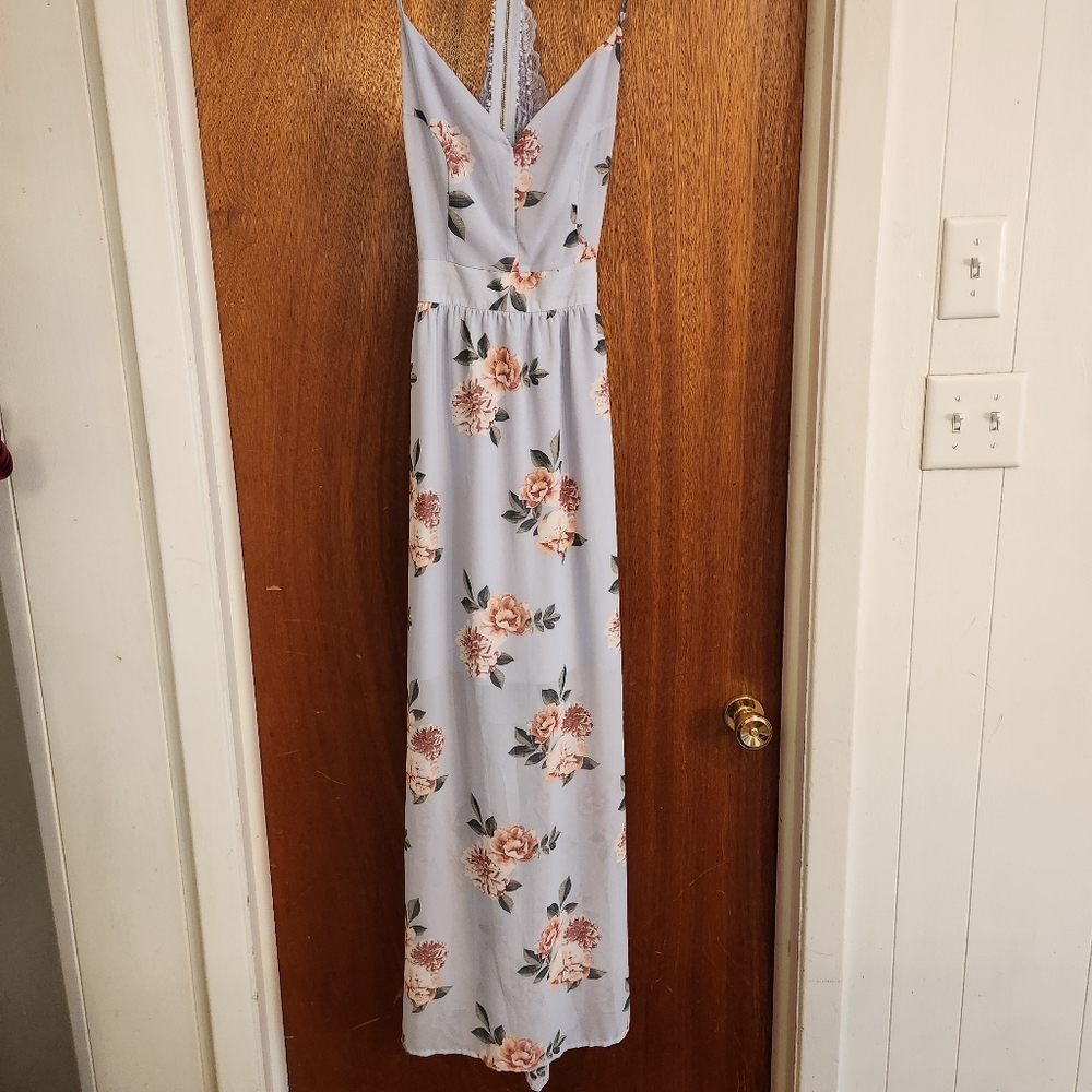 Justify Dress Women's Blue Floral V-neck Strappy Maxi Sundress